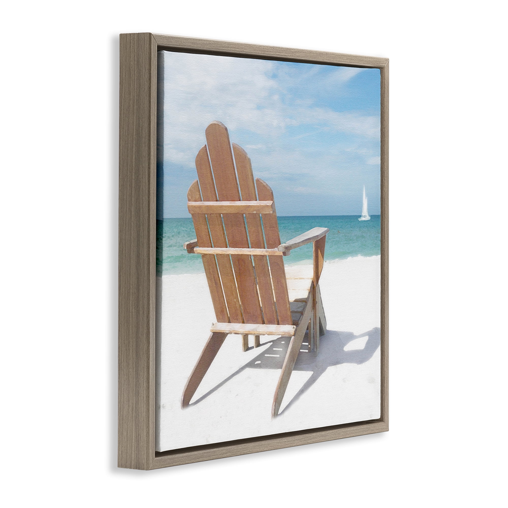 Stupell Industries View West Beach Chair Landscape Painting Brown Floater Framed Canvas Art Print Wall Art, 25 x 25