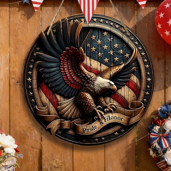 Sruoe Independence Day America Wooden Hanging Decoration Patriotic Round Wall Decor For Home And Porch Festival Celebration Hanging Board Decoration