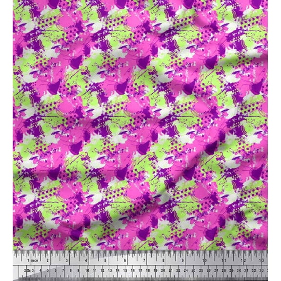 Soimoi Velvet Fabric circle & brush stroke Abstract Print Sewing Fabric Yard 58 Inch Wide