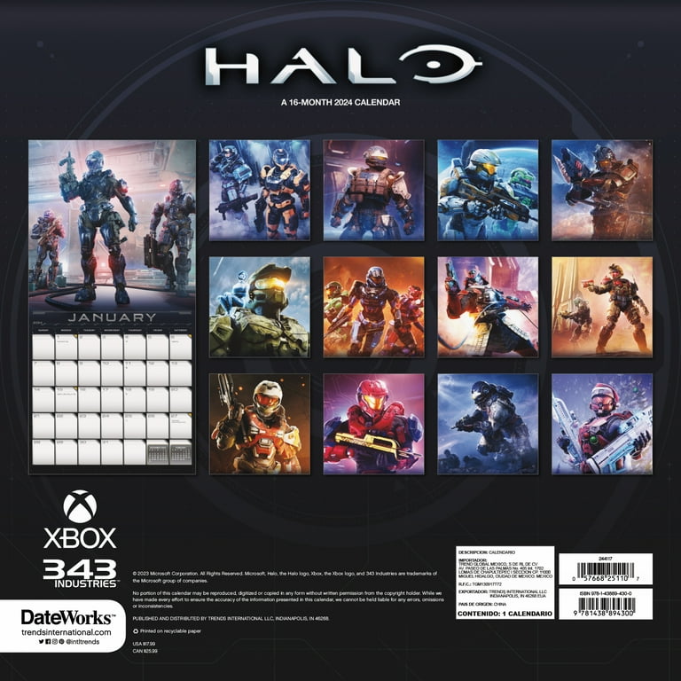 Trends International 2024 Halo Wall Calendar & Push Pins - Walmart.com