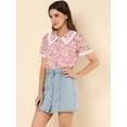 thumbnail image 4 of INSPIRE CHIC Blusa de manga corta floral bordada con encaje y cuello Peter Pan para mujer Rosa M, 4 of 6