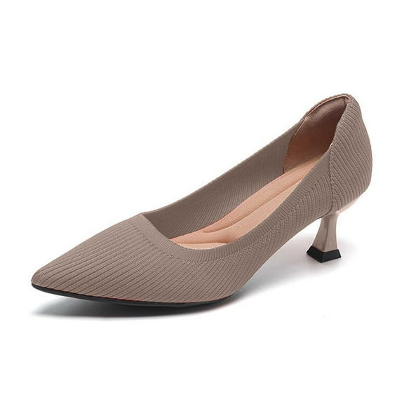 Xiaoxatg Stylish Women's Fashion Pointed Toe Knit Mesh High Heel Dress Shoes for Daily Casual and 8 Khaki