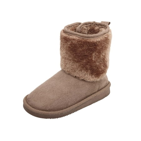 Kids Girls Snow Boots Sherpa Lined Faux Suede Velcro Winter Boots Camel