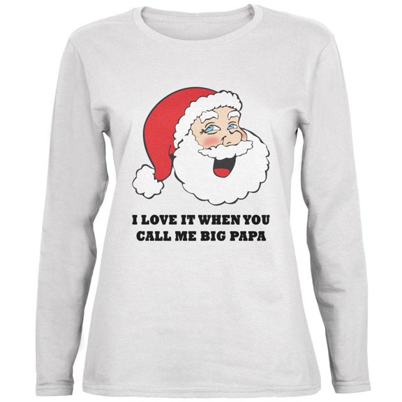 Christmas Santa I Love it When You Call Me Big Papa Ladies' Relaxed Jersey Long-Sleeve Tee White LG