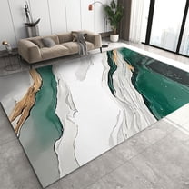 Marble Swirl Rug Modern Abstract Grey Gold Emerald Green Area Rugs 4' x 6' for Living Room Bedroom Rug, Soft Carpet Under Dining Table Lux Aesthetic Home Office Carpets