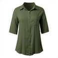 thumbnail image 5 of GPOECD Casual Solid Color Button-Down Shirt for Women Comfortable Turn-Down Collar Blouse for Daily Wear Z100-Green,L, 5 of 5