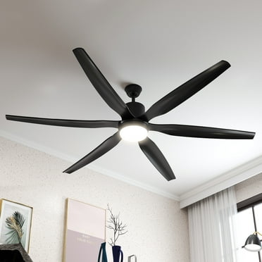 ModFusion 66-Inch Large Black Ceiling Fan with 6 Blades, Smart Control, LED Light, Reversible Quiet DC Motor, Remote & App Controlled