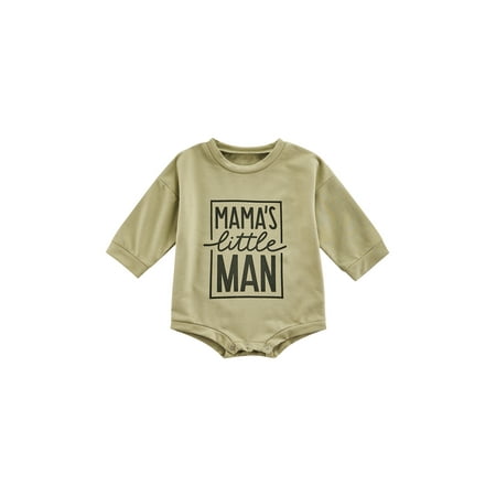 

Canrulo Mama s Little Man Newborn Baby Boys Cute Romper Letter Printed Long Sleeve Button Causal Jumpsuit Clothes Khaki 0-6 Months