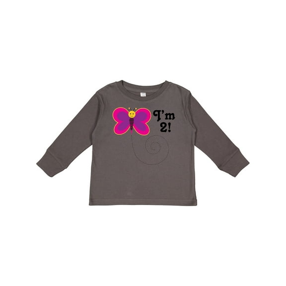 Inktastic 2nd Birthday I'm Two Girls Butterfly Girls Long Sleeve Toddler T-Shirt