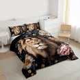thumbnail image 3 of Manfei Woodland Wildlife Full Size Comforter Sets for Teens, Jungle Lion Print Bedding Comforter Set, Rustic Floral Reversible Bedding Sets, Breathable Home Decor, 3pcs, 3 of 8