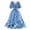 Blue, variant on YM YOUMU Women Summer Floral Print V Neck Short Puff Sleeves Pleated Dress A Line Ruffle Hem Holiday Dress with Belt
