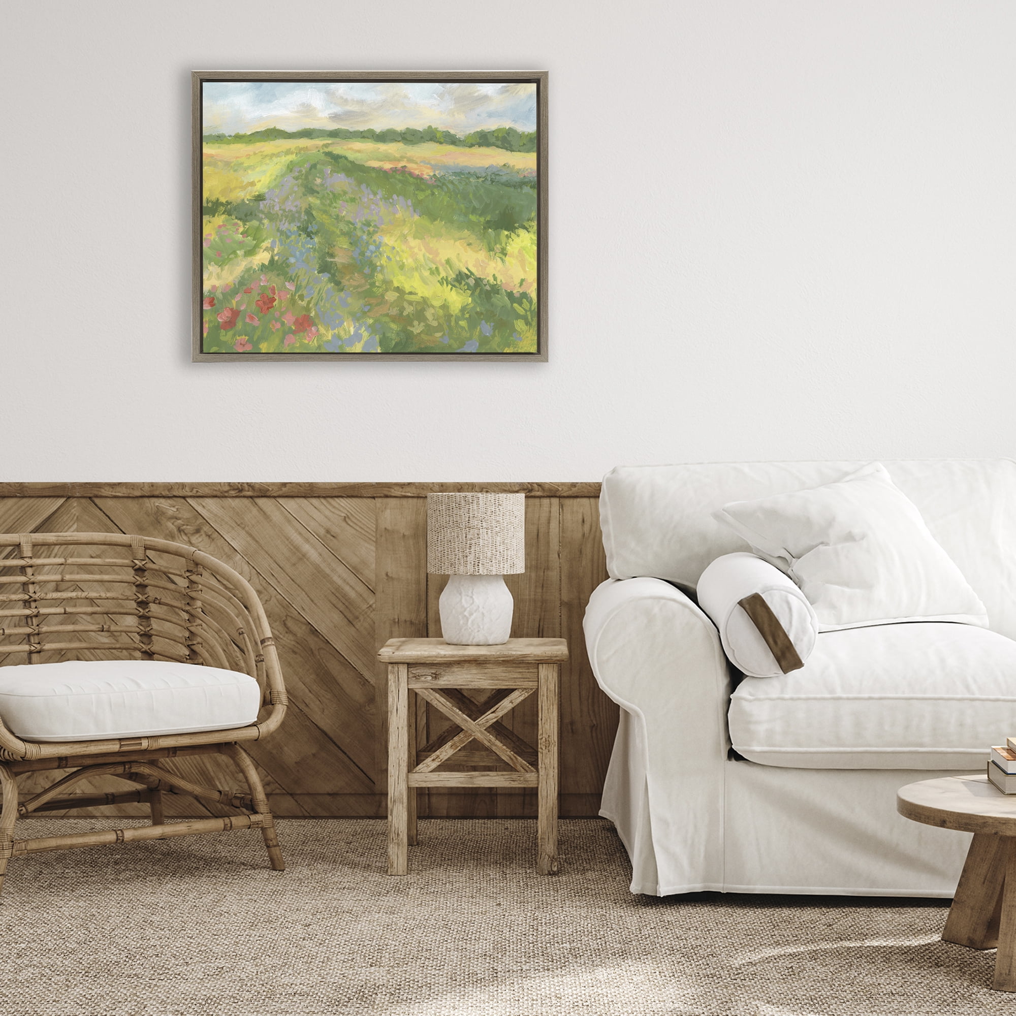 Stupell Industries Windswept Flower Meadow Brown Framed Floater Canvas Wall Art, design by Victoria Barnes