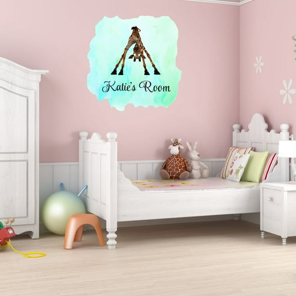 Personalized Watercolor Decal Bedroom Wall Decal for Children Watercolor Background Customize Name Cute Custom Name Décor - Size: 10 In x 10 In