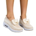 thumbnail image 2 of Domuza Women Knit Slip On Wedge Sneakers with Bow, Breathable Air Cushion Platform Shoes, Lightweight Comfortable Casual Walking Footwear White 7.5（EU-39）, 2 of 6
