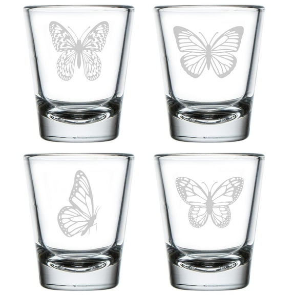 Set of 4 Shot Glasses 1.75oz Shot Glass Gift Butterfly Collection