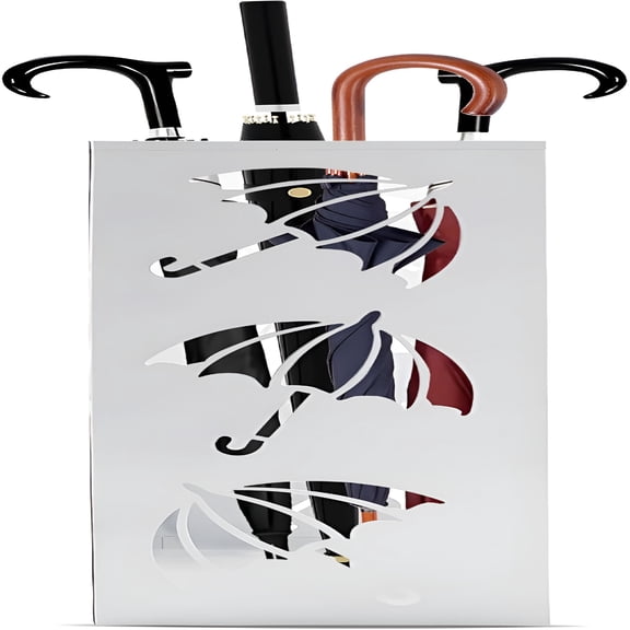 XIBUFE Metal Umbrella Holder,Square Freestanding Umbrella Stand Bucket Storage Indoor for Entryway,6.3 X 6.3 X 16.3 Inch - White
