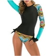 thumbnail image 2 of Aboser Womens Rash Guard Long Sleeve Two Piece Swimsuits Aztec Print Bathing Suit Tummy Control Swimwear with Shorts, 2 of 5
