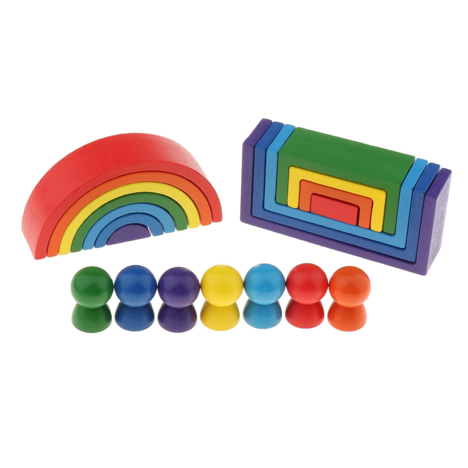 Rainbow Wood Arc Building Stacker Blocks Developmental Toys Creative Educational 