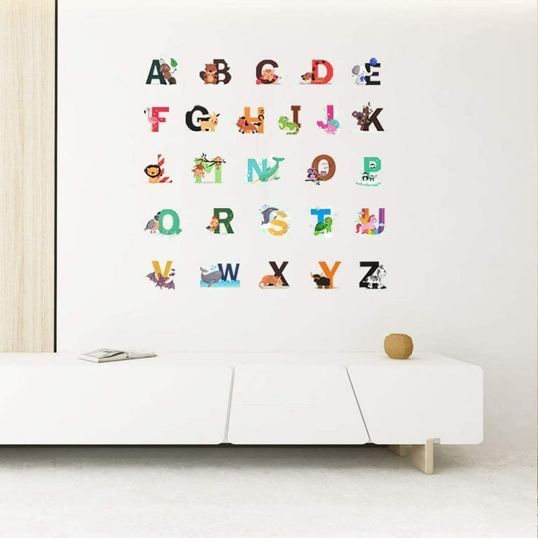HAOAN Alphabet Wall Stickers, Removable Animal ABC Wall Decals ,ABC Poster  for Kids, Educational Animal Alphabet ABC Wall Murals for Kid Nursery  Bedroom Living Room Classroom,Wall Art Decor 