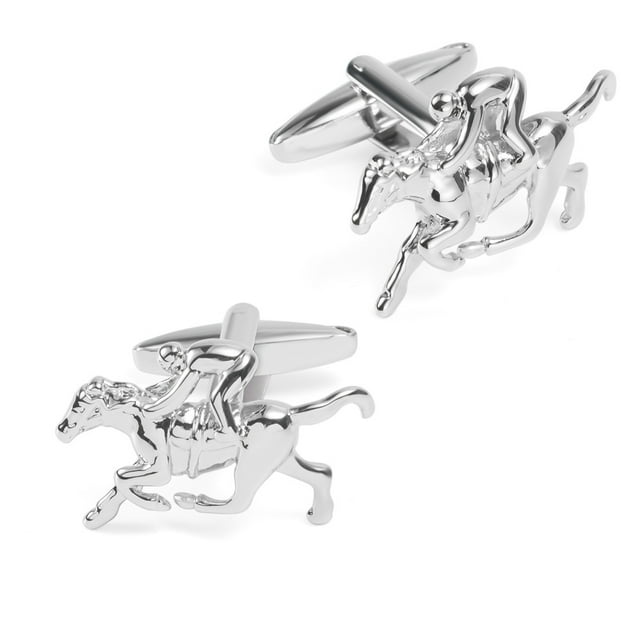 Gemelos con diseño de carreras de caballos para hombre en cobre bañado en plata