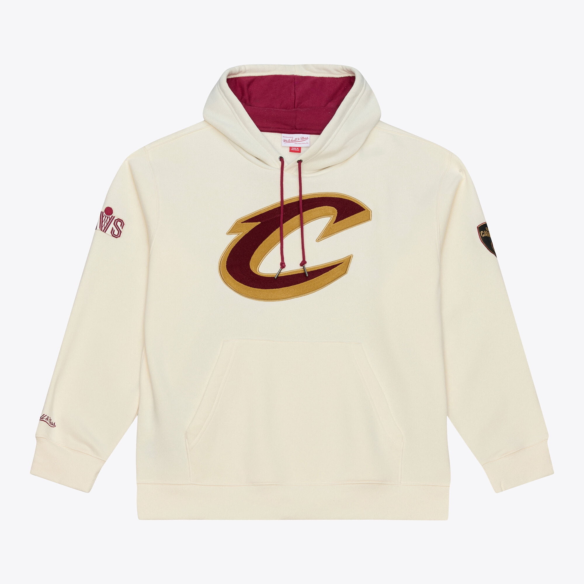 Men's Mitchell & Ness Cream Cleveland Cavaliers Hardwood Classics Chainstitch Premium Fleece Hoodie