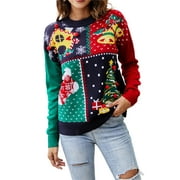 ITFABS Women Ugly Christmas Holiday Knit Sweater Pullover Cute Crewneck Reindeer Long Sleeve Pullover Jumper