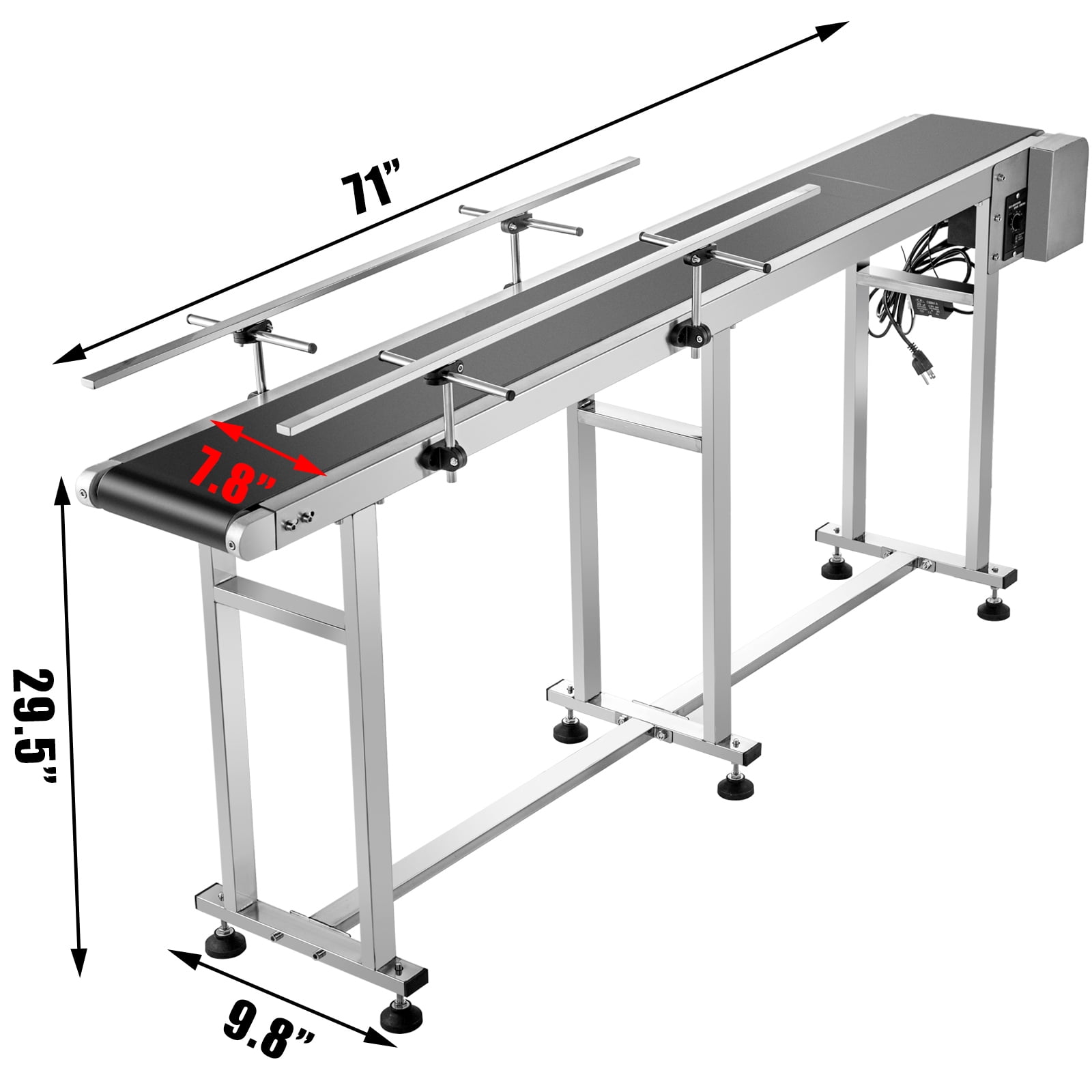 BENTISM PVC Two-Way Belt Conveyor, 71×7.8 inch Motorized Conveyor Industrial Transport Conveyor, w/Double Guardrails Anti-Static Adjustable Conveyor Table Electric Handling