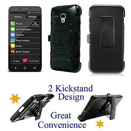 for 5.5" Alcatel OneTouch POP 3 FLINT Pixi Glory Case Belt Clip Holster Phone Case 2 Kick Stands Hybrid Armor Shock Bumper Cover Black