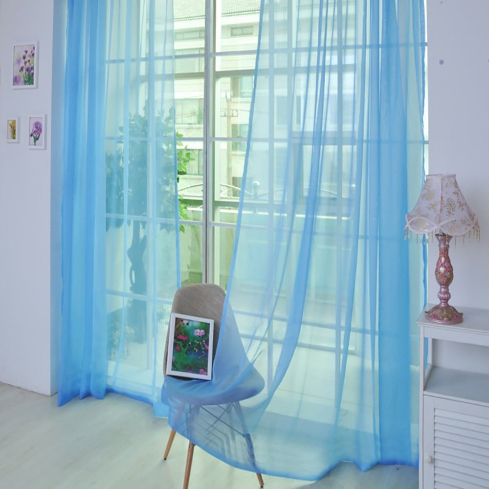 1 PCS Pure Color Tulle Door Window Curtain Drape Panel Sheer Scarf Valances 