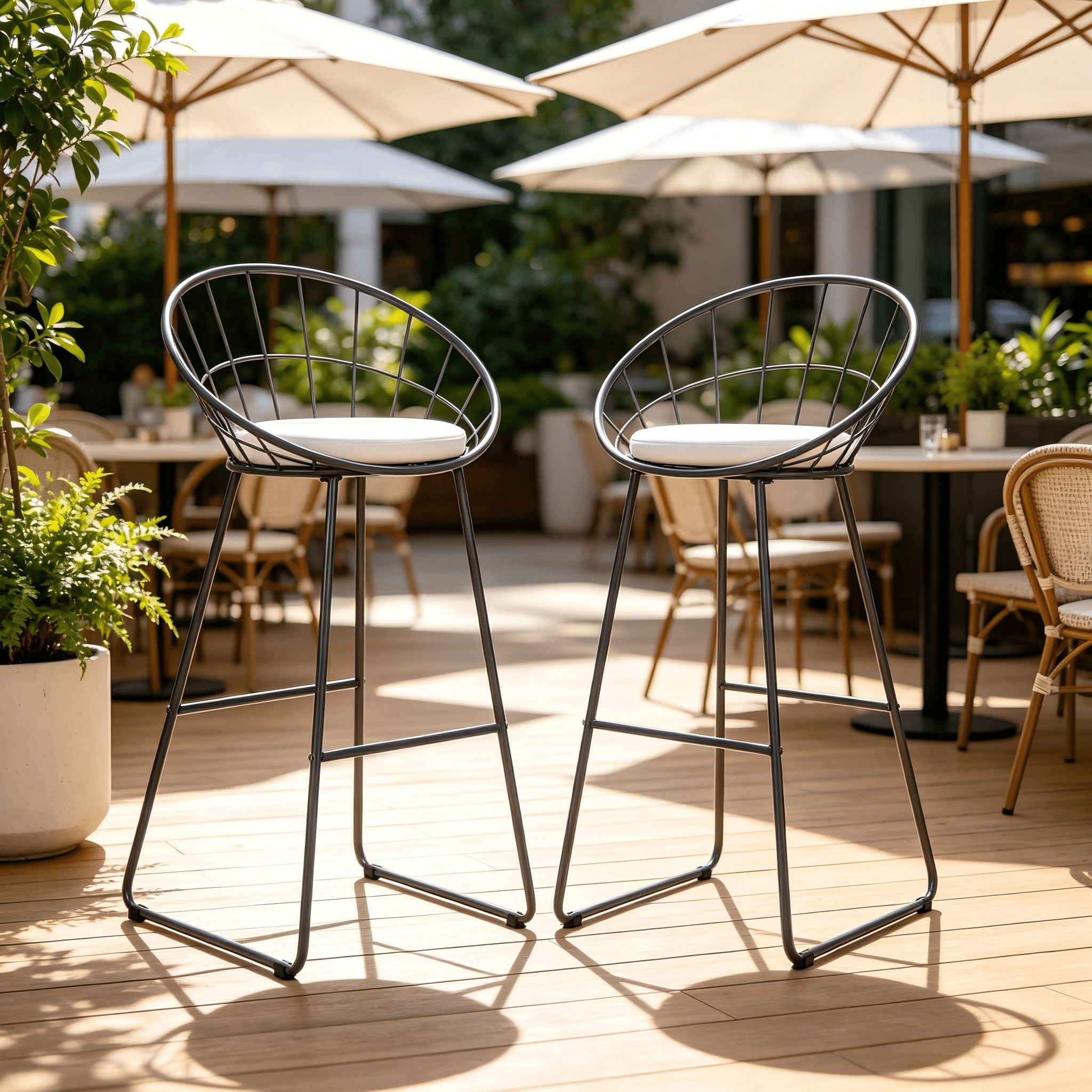 2Pcs Modern Nordic Counter Height Bar Stools, 29.5" Seat Height Industrial Bar Chairs with Curved Hollow Metal Frame Backrest, Padded Faux Leather Seat
