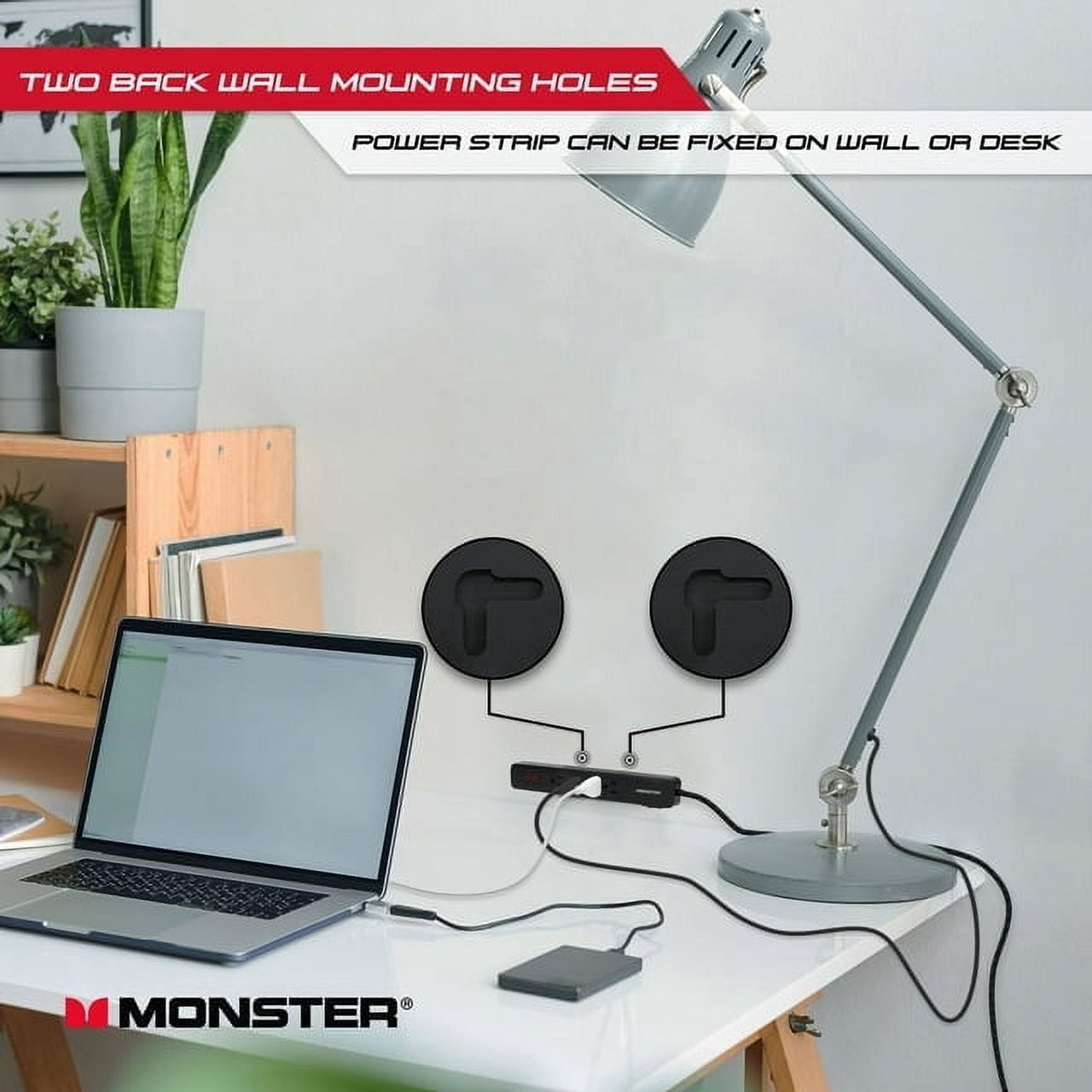 Monster Surge Protector, 4 Grounded Outlets, 2 USB Ports, 600 Joules, 6FT Nylon Braided Extension Cord