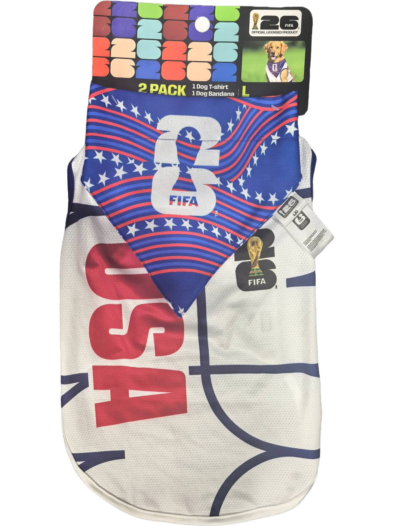 FIFA World Cup 2026 Team USA Pet Soccer Jersey and Bandana for Cats & Dogs, 2 Pack, Large