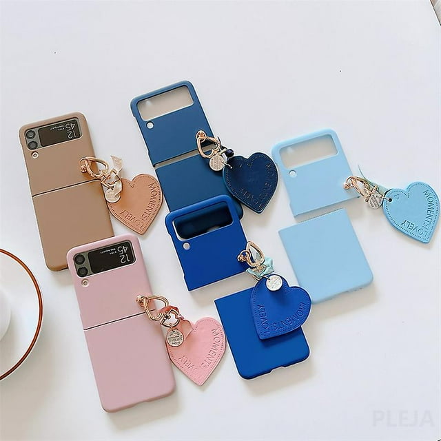 Cute Love Heart Pendant Solid Color Phone Case Compatible With Samsung Galaxy Z Flip 4