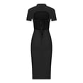 thumbnail image 5 of Wycnly Dresses for Women 2025 Fall Comfort Knitted Ribbed Club Party Sexy Bodycon Slit Dresses Solid Short Sleeve V-Neck Long Formal Dresses for Women Black s, 5 of 6
