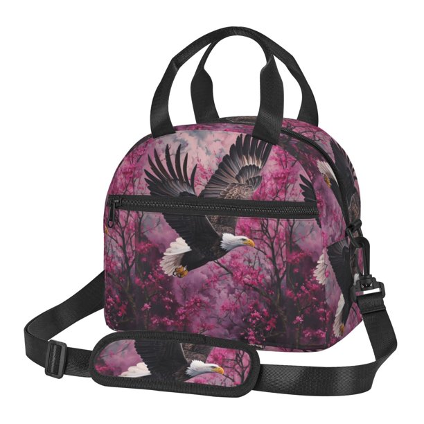Easygdp Flower Bald Eagle Caja de Almuerzo para Mujeres y Hombres, Bolsa de Almuerzo Insulada, Bolsas Reutilizables Impermeables para Viajes, Trabajo y Picnics