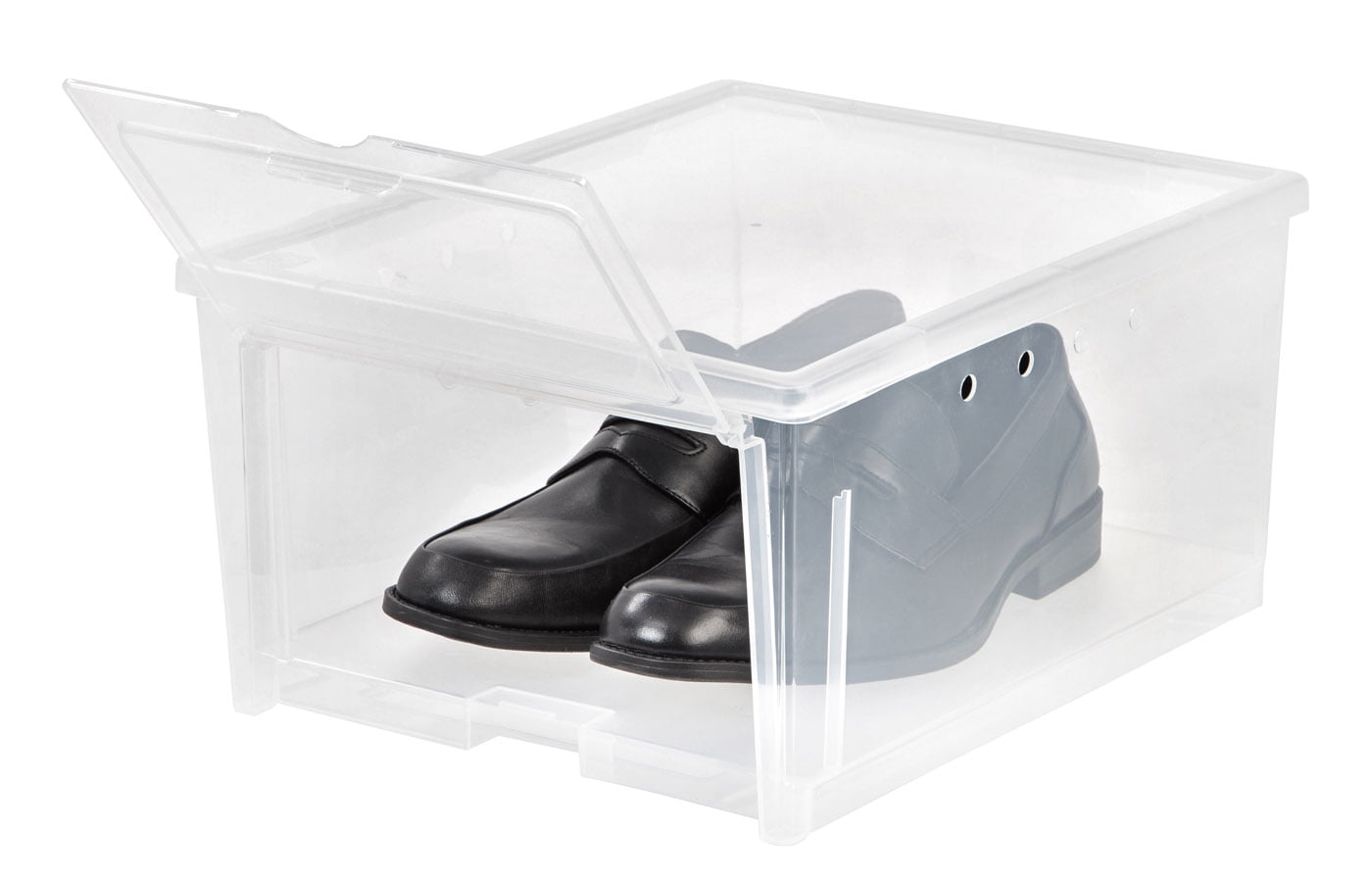 Periea Front Opening Plastic Shoe Boxes 4 Sizes Underbed Storage Clear Black 