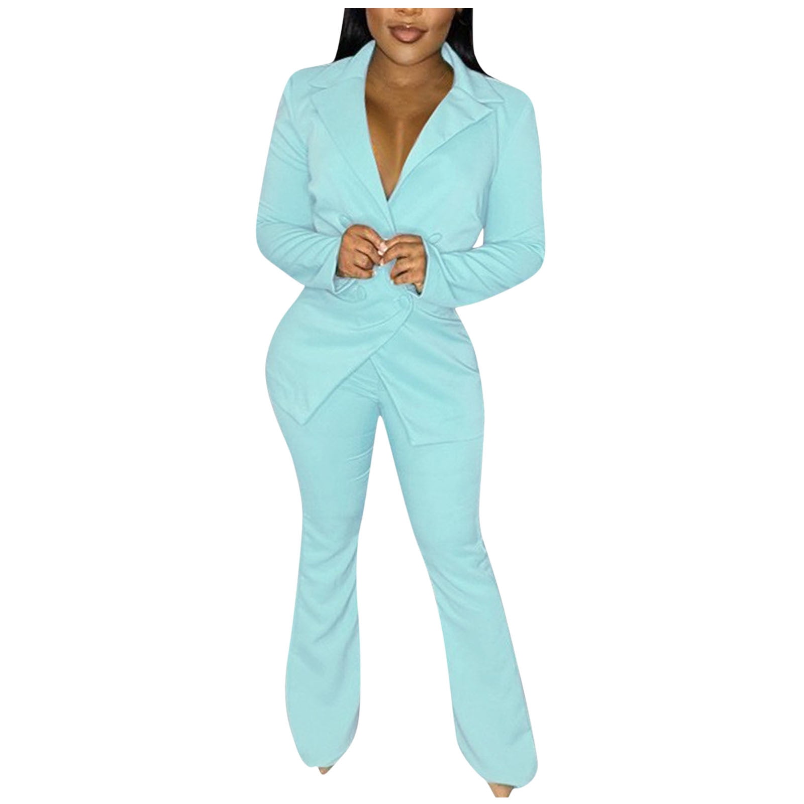 Womens Business Work Suit Set DoubleBreasted Blazer and Slim Fit