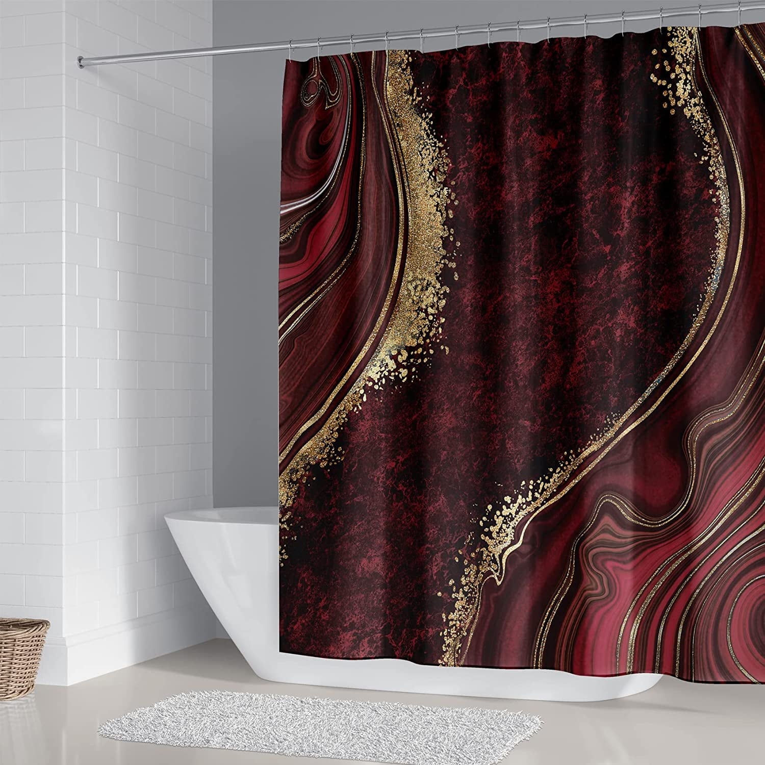 Newhomestyle Red Marble Shower Curtain, Waterproof Polyester Fabric