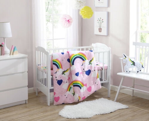 3PC CRIB UNICORN BLUE BEDDING SUPER 