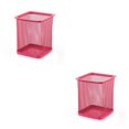 thumbnail image 1 of Methold Portalápices de malla metálica, contenedor de brochas de maquillaje de borde liso, organizador de papelería de escritorio Caddy, Cuadrado/Rojo rosa 2piezas, 1 of 6