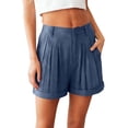 thumbnail image 3 of TaTaai Women's Fashion Loose Fit Linen-Look Elastic Waist Shorts Casual Wide Leg Fitness Bottoms with Two Side Pockets Comfy Breathable Solid Color Everyday Shorts Gift, 3 of 8