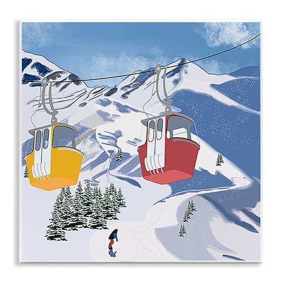 Stupell Industries Ski Lift over Vast Mountain Sports Painting Unframed Art Print Wall Art, 12 x 12
