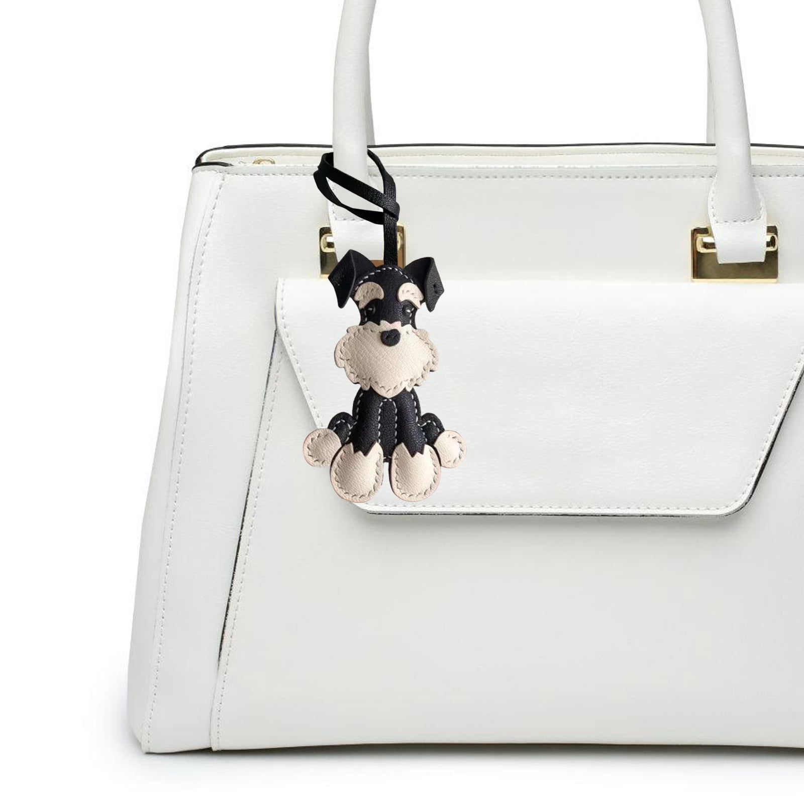 Stylish Leather Schnauzer Key Rings Sturdy Schnauzer Enthusiasts' Leather Keychain Handmade Key Decoration