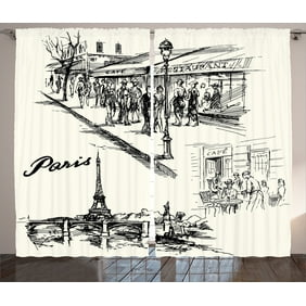 A French Cafe Vintage Style Decor Art Print Romantic Curtain