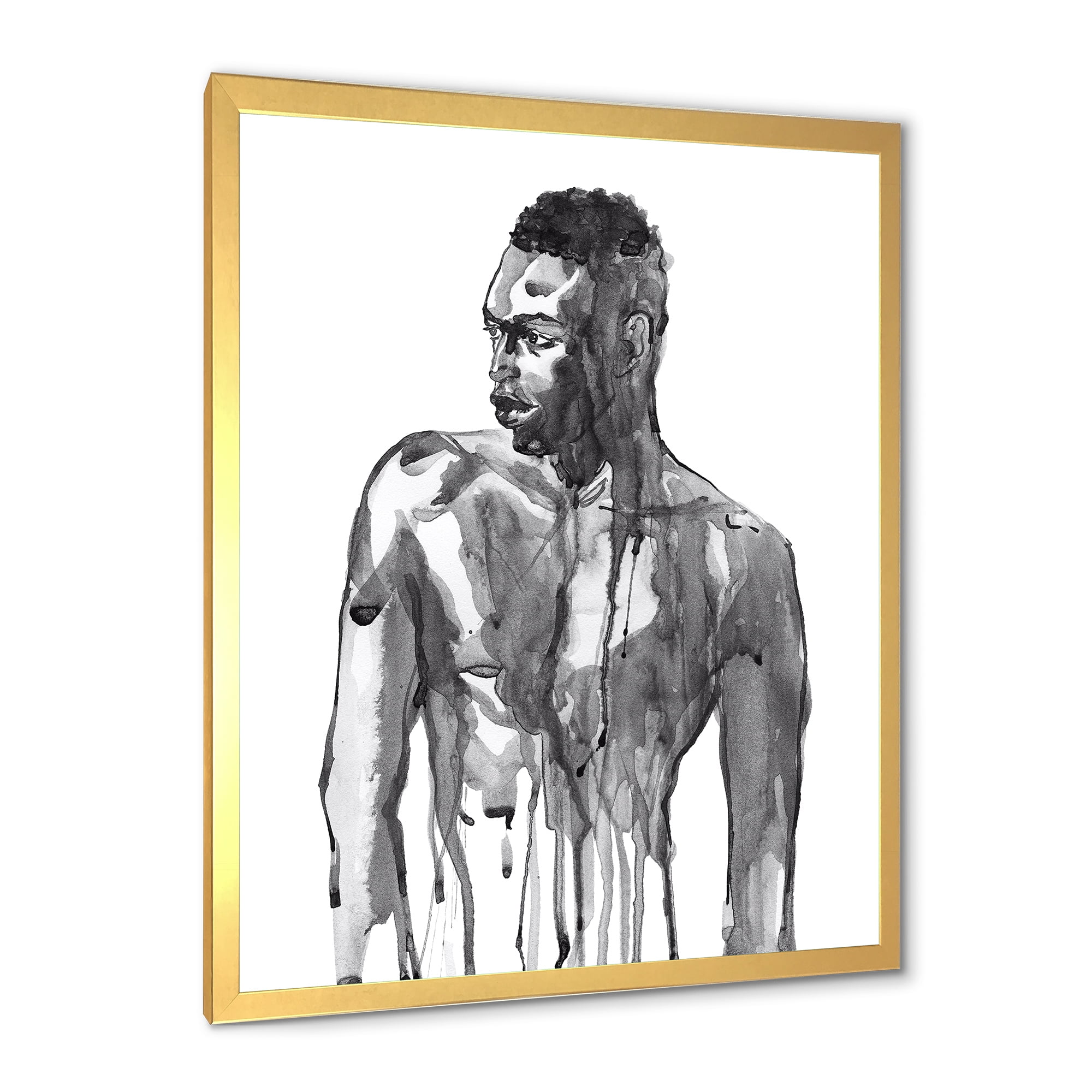 Designart 'Portrait of Handsome African Man On White I' Modern Framed Art Print