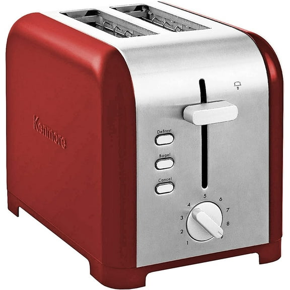 Kenmore 2-Slice Red Stainless Steel Toaster, Wide Slot, Bagel/Defrost
