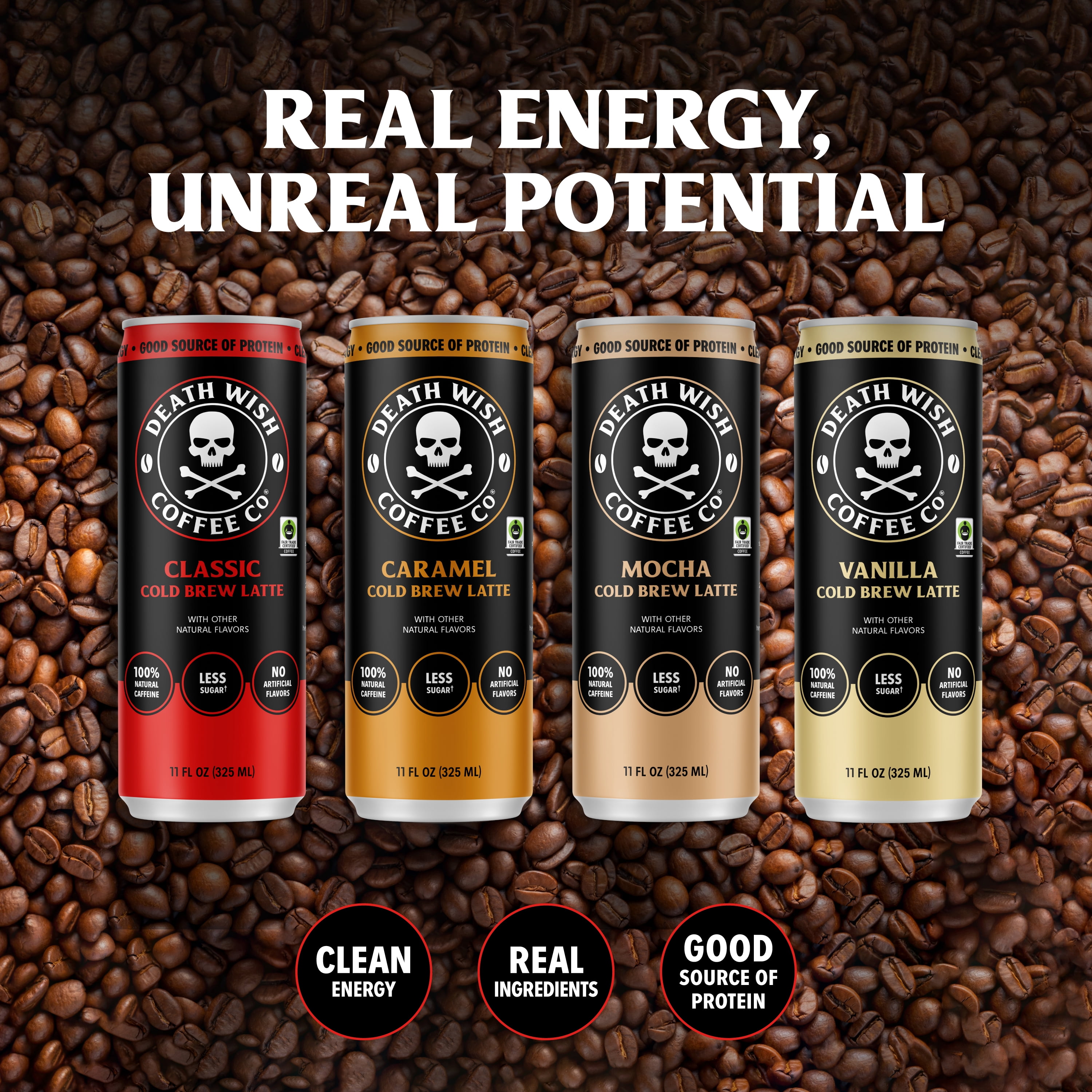 Death Wish Coffee Co., Premium Mocha Latte, 100% Colombian Cold Brew Fair Trade™ Coffee, 11 Fl oz Can, 12-pack