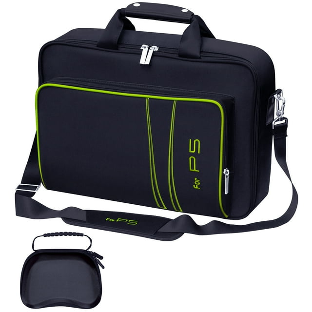 omarando Carrying Case for PS5, Bag for PS5,Bag for PS5 Accessories,Included Gamepad Controller Protective Box(Black-Green)