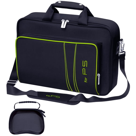 omarando Carrying Case for PS5, Bag for PS5,Bag for PS5 Accessories,Included Gamepad Controller Protective Box(Black-Green)
