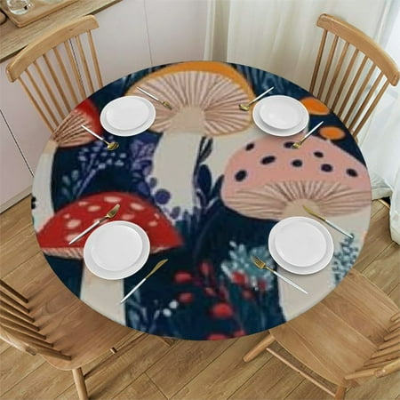 

Patifu Mushrooms Plants Maximalism Round Tablecloth Stain-Resistant 100％ Polyester Washable for Home Kitchen Outdoor Decoration 38 -42